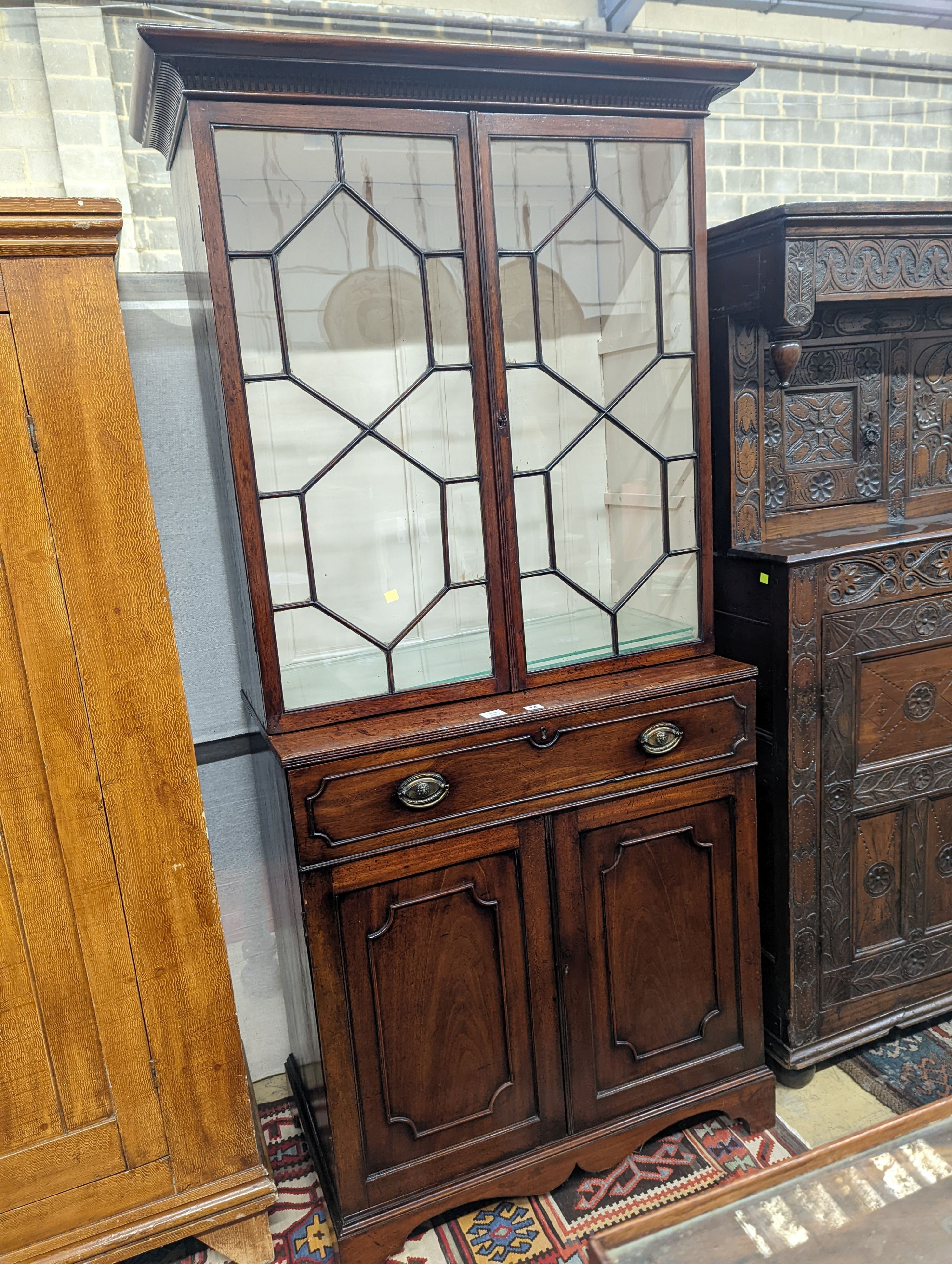 A George III mahogany secretaire bookcase, length 101cm, depth 50cm, height 203cm